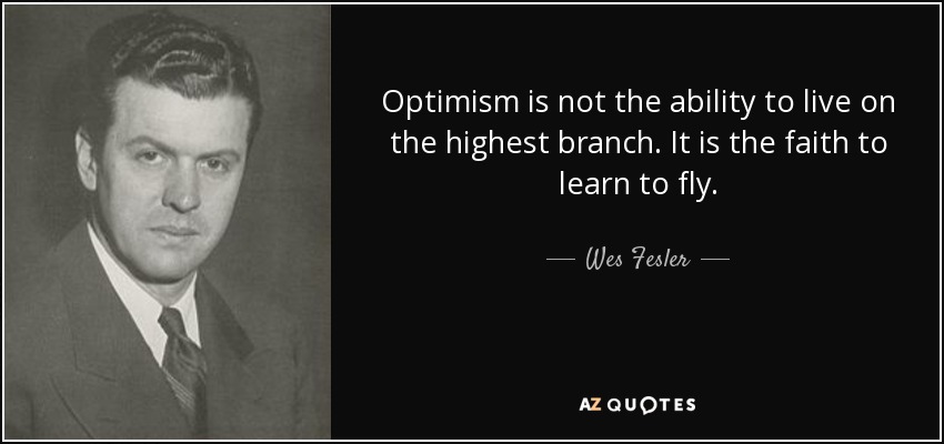 Optimism is not the ability to live on the highest branch. It is the faith to learn to fly. - Wes Fesler