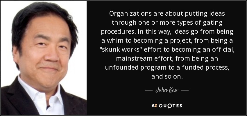 Organizations are about putting ideas through one or more types of gating procedures. In this way, ideas go from being a whim to becoming a project, from being a 