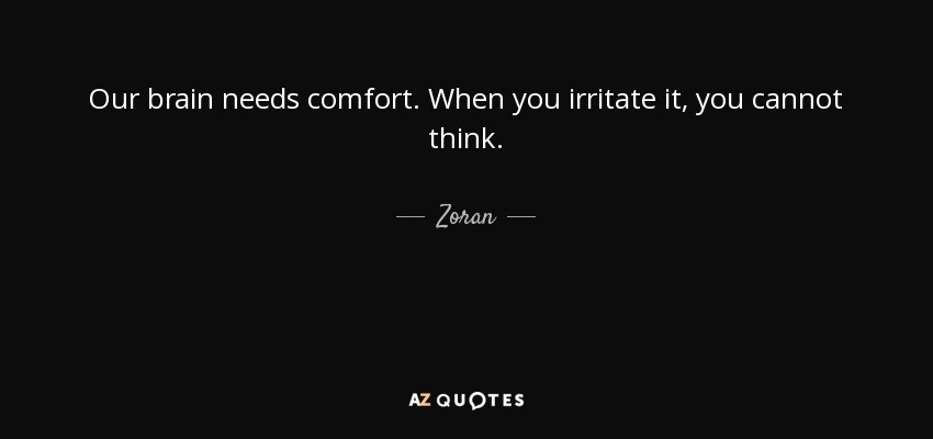 Our brain needs comfort. When you irritate it, you cannot think. - Zoran