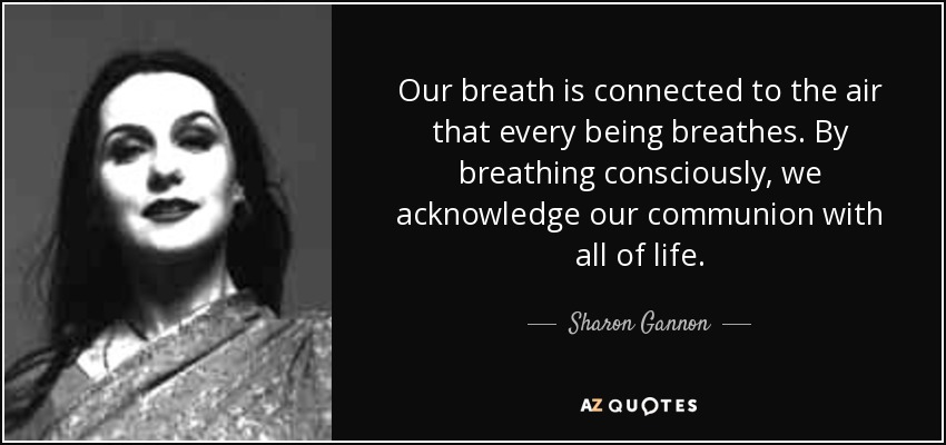Our breath is connected to the air that every being breathes. By breathing consciously, we acknowledge our communion with all of life. - Sharon Gannon