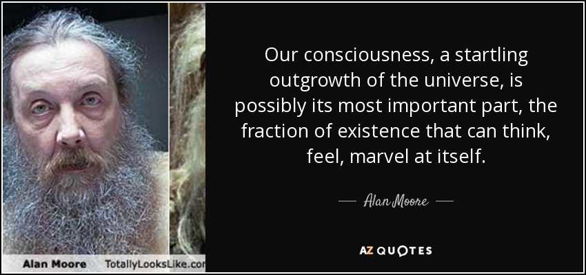 Our consciousness, a startling outgrowth of the universe, is possibly its most important part, the fraction of existence that can think, feel, marvel at itself. - Alan Moore