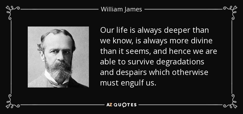 Our life is always deeper than we know, is always more divine than it seems, and hence we are able to survive degradations and despairs which otherwise must engulf us. - William James