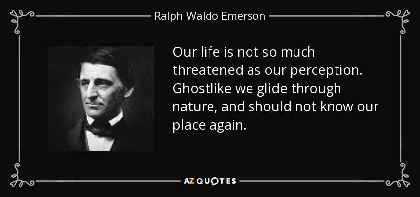 Our life is not so much threatened as our perception. Ghostlike we glide through nature, and should not know our place again. - Ralph Waldo Emerson
