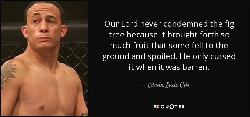 Our Lord never condemned the fig tree because it brought forth so much fruit that some fell to the ground and spoiled. He only cursed it when it was barren. - Edwin Louis Cole