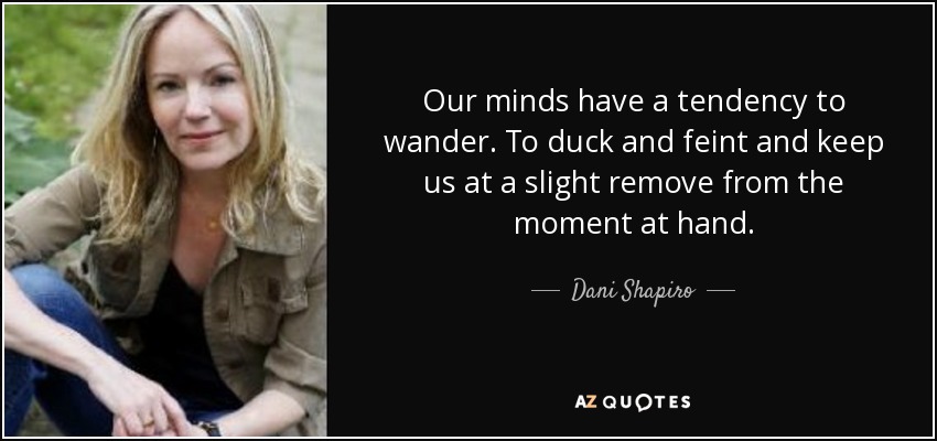 Our minds have a tendency to wander. To duck and feint and keep us at a slight remove from the moment at hand. - Dani Shapiro