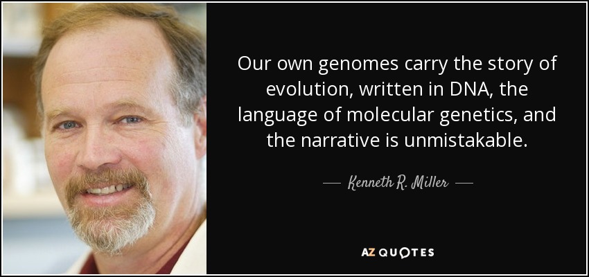 Our own genomes carry the story of evolution, written in DNA, the language of molecular genetics, and the narrative is unmistakable. - Kenneth R. Miller