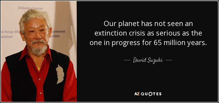 Our planet has not seen an extinction crisis as serious as the one in progress for 65 million years. - David Suzuki