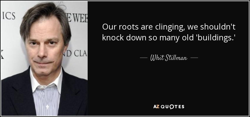 Our roots are clinging, we shouldn't knock down so many old 'buildings.' - Whit Stillman