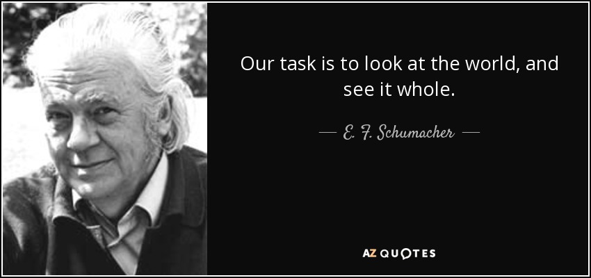 Our task is to look at the world, and see it whole. - E. F. Schumacher