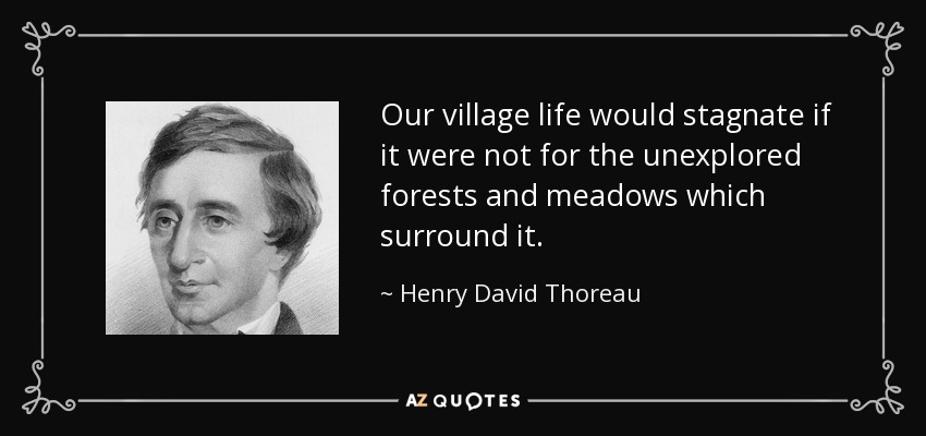 Our village life would stagnate if it were not for the unexplored forests and meadows which surround it. - Henry David Thoreau