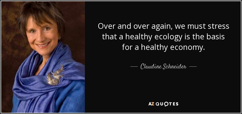 Over and over again, we must stress that a healthy ecology is the basis for a healthy economy. - Claudine Schneider