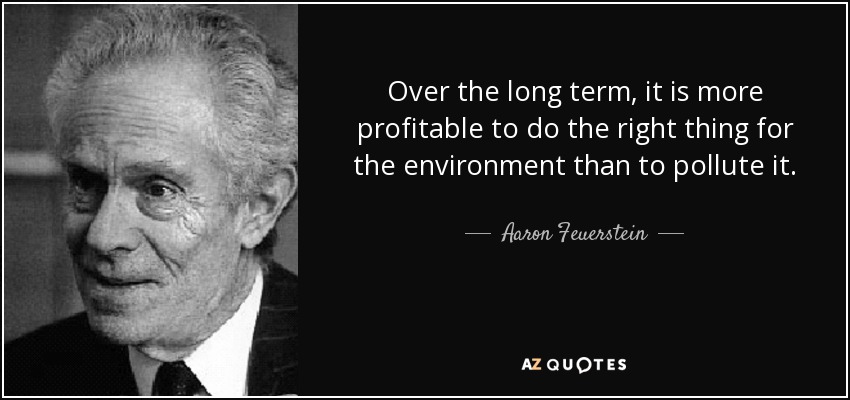Over the long term, it is more profitable to do the right thing for the environment than to pollute it. - Aaron Feuerstein