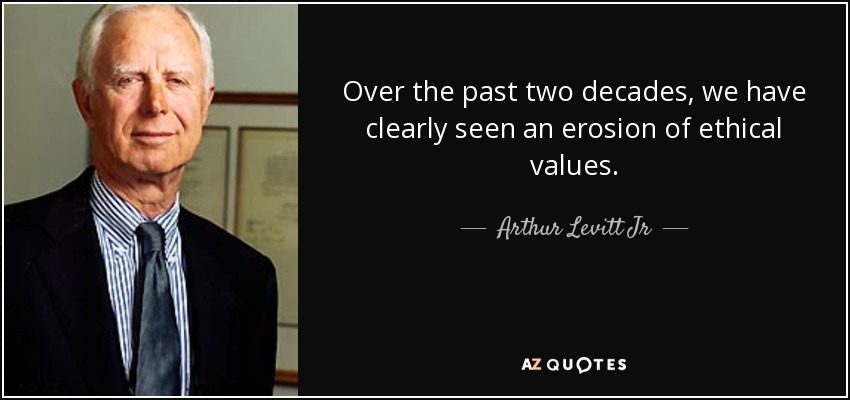 Over the past two decades, we have clearly seen an erosion of ethical values. - Arthur Levitt Jr