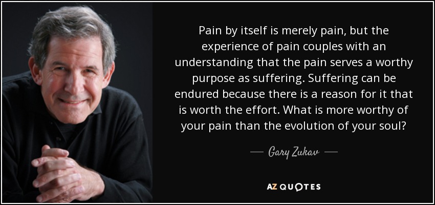 Pain by itself is merely pain, but the experience of pain couples with an understanding that the pain serves a worthy purpose as suffering. Suffering can be endured because there is a reason for it that is worth the effort. What is more worthy of your pain than the evolution of your soul? - Gary Zukav