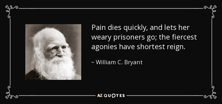 Pain dies quickly, and lets her weary prisoners go; the fiercest agonies have shortest reign. - William C. Bryant