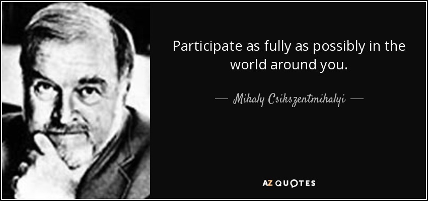 Participate as fully as possibly in the world around you. - Mihaly Csikszentmihalyi