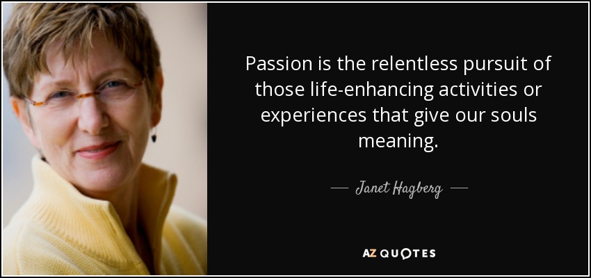Passion is the relentless pursuit of those life-enhancing activities or experiences that give our souls meaning. - Janet Hagberg