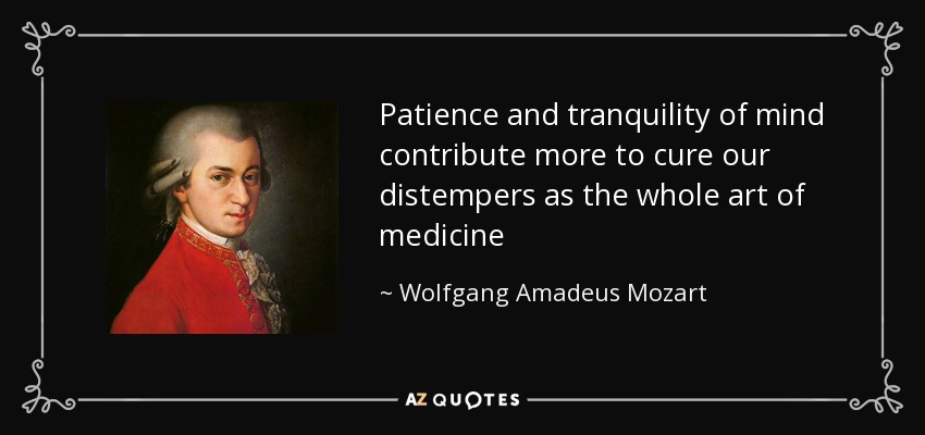 Patience and tranquility of mind contribute more to cure our distempers as the whole art of medicine - Wolfgang Amadeus Mozart