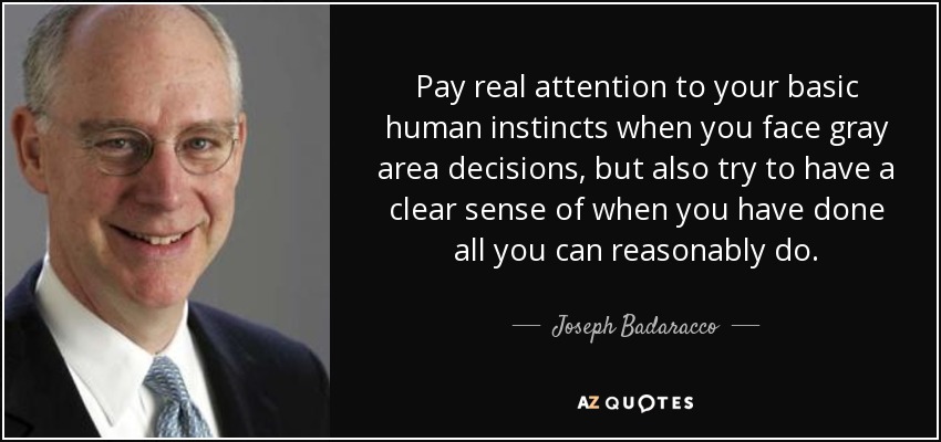 Pay real attention to your basic human instincts when you face gray area decisions, but also try to have a clear sense of when you have done all you can reasonably do. - Joseph Badaracco