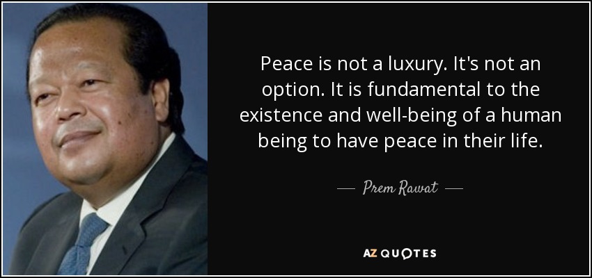 Peace is not a luxury. It's not an option. It is fundamental to the existence and well-being of a human being to have peace in their life. - Prem Rawat