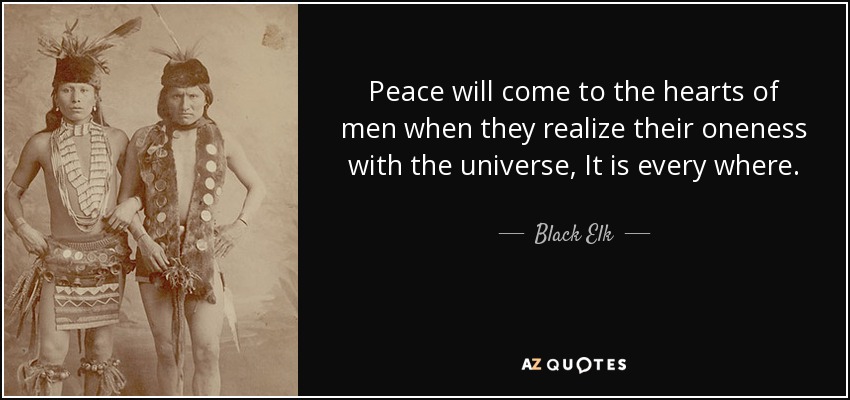 Peace will come to the hearts of men when they realize their oneness with the universe, It is every where. - Black Elk