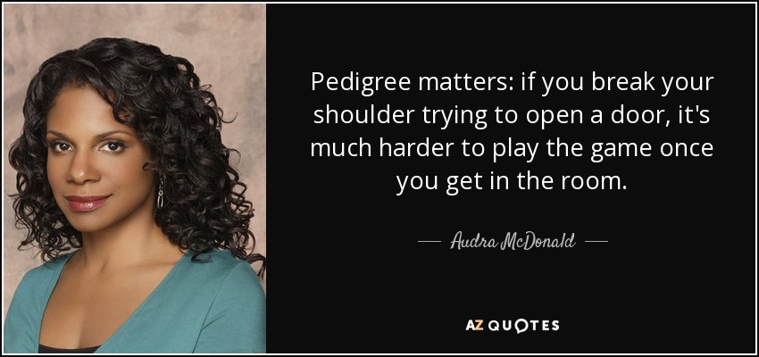 Pedigree matters: if you break your shoulder trying to open a door, it's much harder to play the game once you get in the room. - Audra McDonald