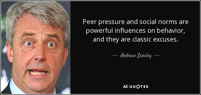 Peer pressure and social norms are powerful influences on behavior, and they are classic excuses. - Andrew Lansley