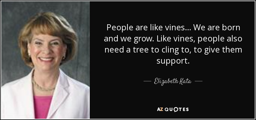 People are like vines ... We are born and we grow. Like vines, people also need a tree to cling to, to give them support. - Elizabeth Kata
