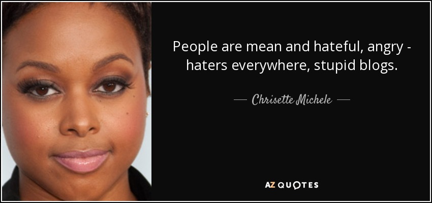 People are mean and hateful, angry - haters everywhere, stupid blogs. - Chrisette Michele