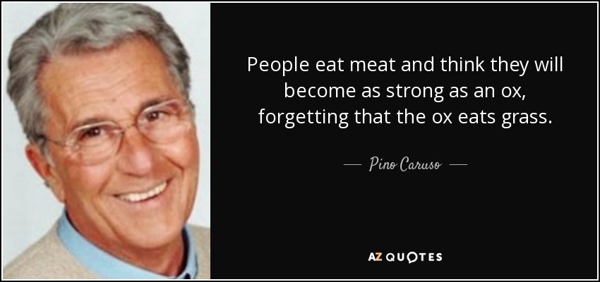 People eat meat and think they will become as strong as an ox, forgetting that the ox eats grass. - Pino Caruso