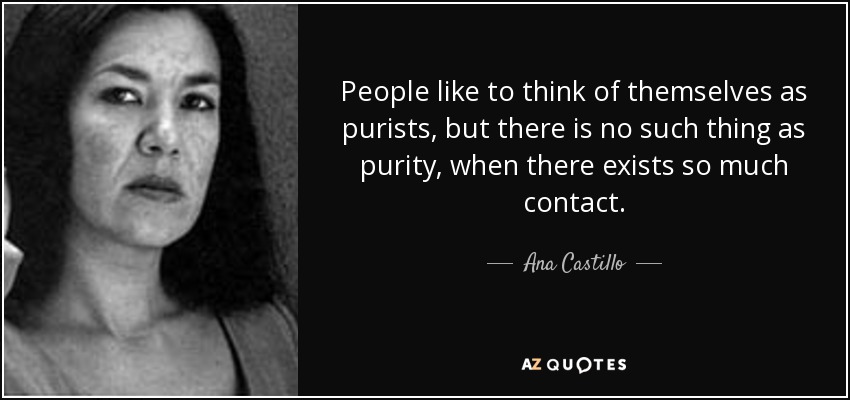 People like to think of themselves as purists, but there is no such thing as purity, when there exists so much contact. - Ana Castillo