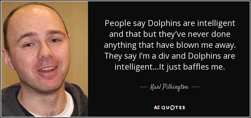 People say Dolphins are intelligent and that but they’ve never done anything that have blown me away. They say I’m a div and Dolphins are intelligent…It just baffles me. - Karl Pilkington