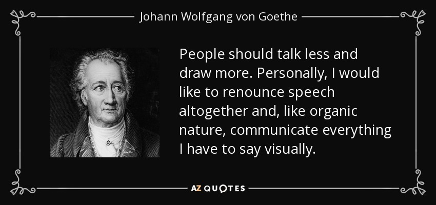 People should talk less and draw more. Personally, I would like to renounce speech altogether and, like organic nature, communicate everything I have to say visually. - Johann Wolfgang von Goethe