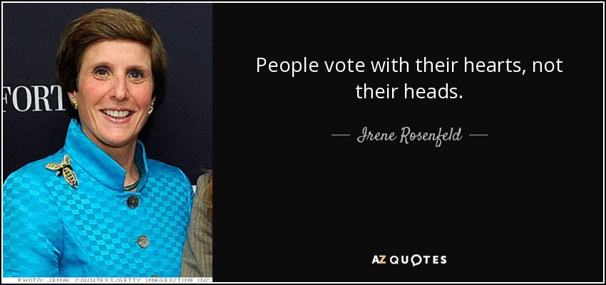 People vote with their hearts, not their heads. - Irene Rosenfeld