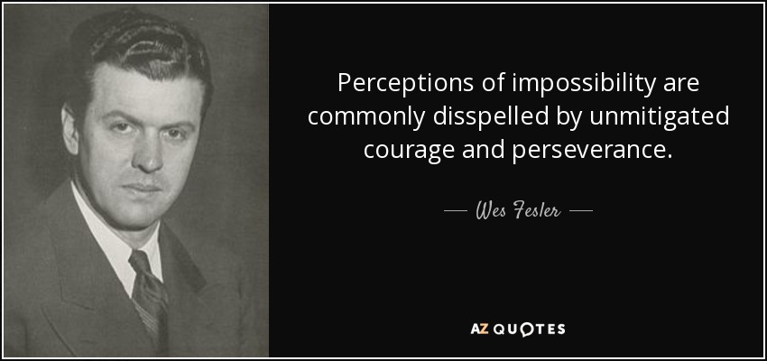 Perceptions of impossibility are commonly disspelled by unmitigated courage and perseverance. - Wes Fesler