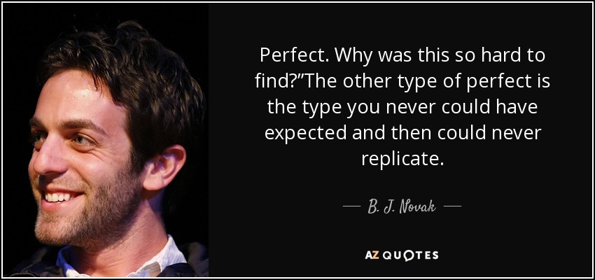 Perfect. Why was this so hard to find?”The other type of perfect is the type you never could have expected and then could never replicate. - B. J. Novak