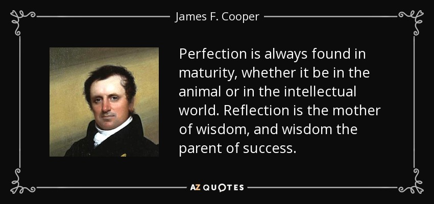 Perfection is always found in maturity, whether it be in the animal or in the intellectual world. Reflection is the mother of wisdom, and wisdom the parent of success. - James F. Cooper