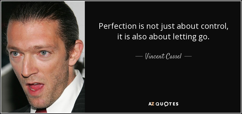 Perfection is not just about control, it is also about letting go. - Vincent Cassel