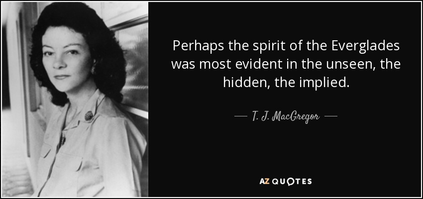 Perhaps the spirit of the Everglades was most evident in the unseen, the hidden, the implied. - T. J. MacGregor