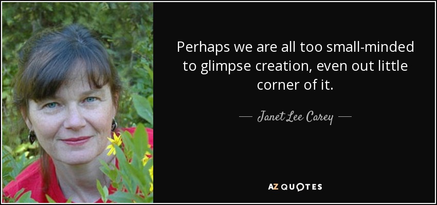 Perhaps we are all too small-minded to glimpse creation, even out little corner of it. - Janet Lee Carey