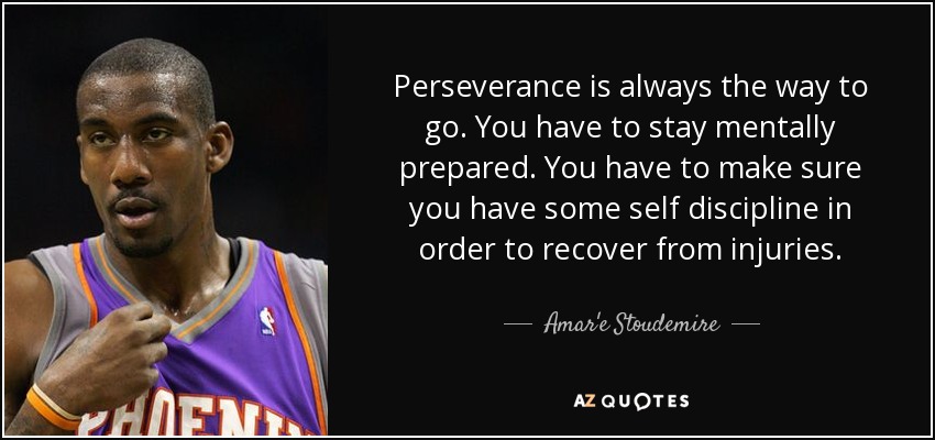 Perseverance is always the way to go. You have to stay mentally prepared. You have to make sure you have some self discipline in order to recover from injuries. - Amar'e Stoudemire