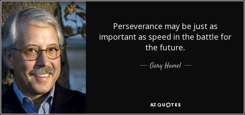 Perseverance may be just as important as speed in the battle for the future. - Gary Hamel
