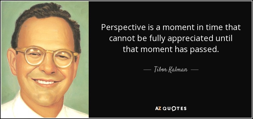 Perspective is a moment in time that cannot be fully appreciated until that moment has passed. - Tibor Kalman