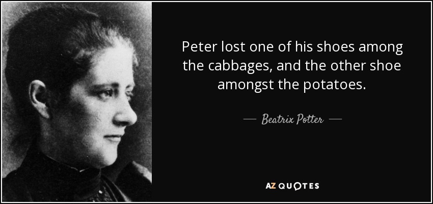 Peter lost one of his shoes among the cabbages, and the other shoe amongst the potatoes. - Beatrix Potter