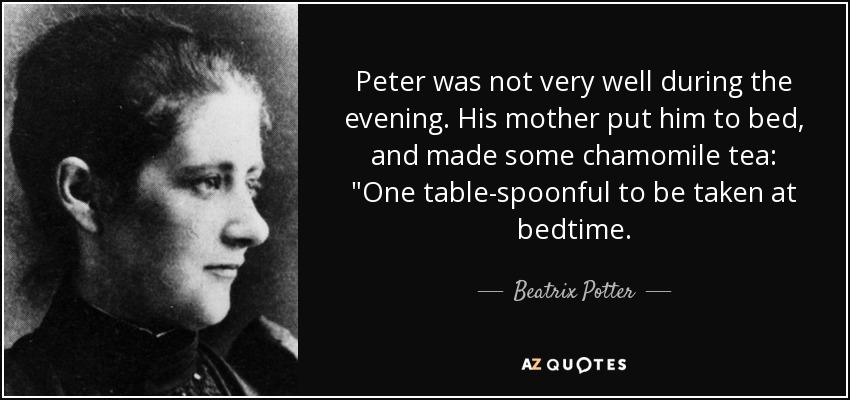 Peter was not very well during the evening. His mother put him to bed, and made some chamomile tea: 