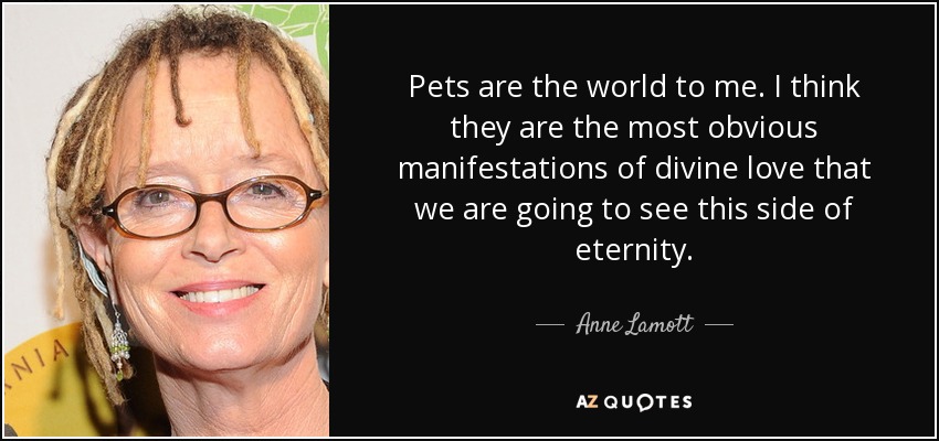 Pets are the world to me. I think they are the most obvious manifestations of divine love that we are going to see this side of eternity. - Anne Lamott