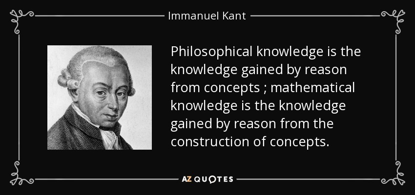 Philosophical knowledge is the knowledge gained by reason from concepts ; mathematical knowledge is the knowledge gained by reason from the construction of concepts. - Immanuel Kant