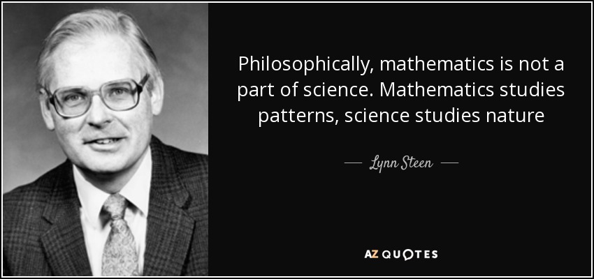 Philosophically, mathematics is not a part of science. Mathematics studies patterns, science studies nature - Lynn Steen