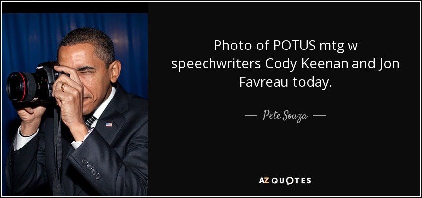 Photo of POTUS mtg w speechwriters Cody Keenan and Jon Favreau today. - Pete Souza