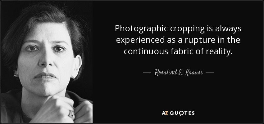Photographic cropping is always experienced as a rupture in the continuous fabric of reality. - Rosalind E. Krauss